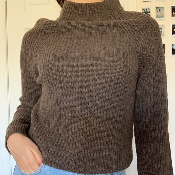 Brown mock-neck knit sweater